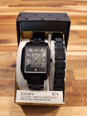 Men's Black Stainless Steel Watch Set